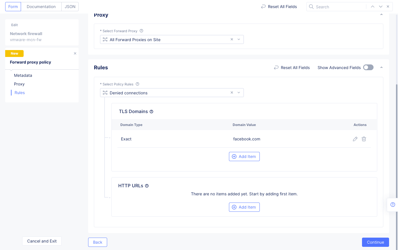Figure: Enable Forward Proxy for facebook.com