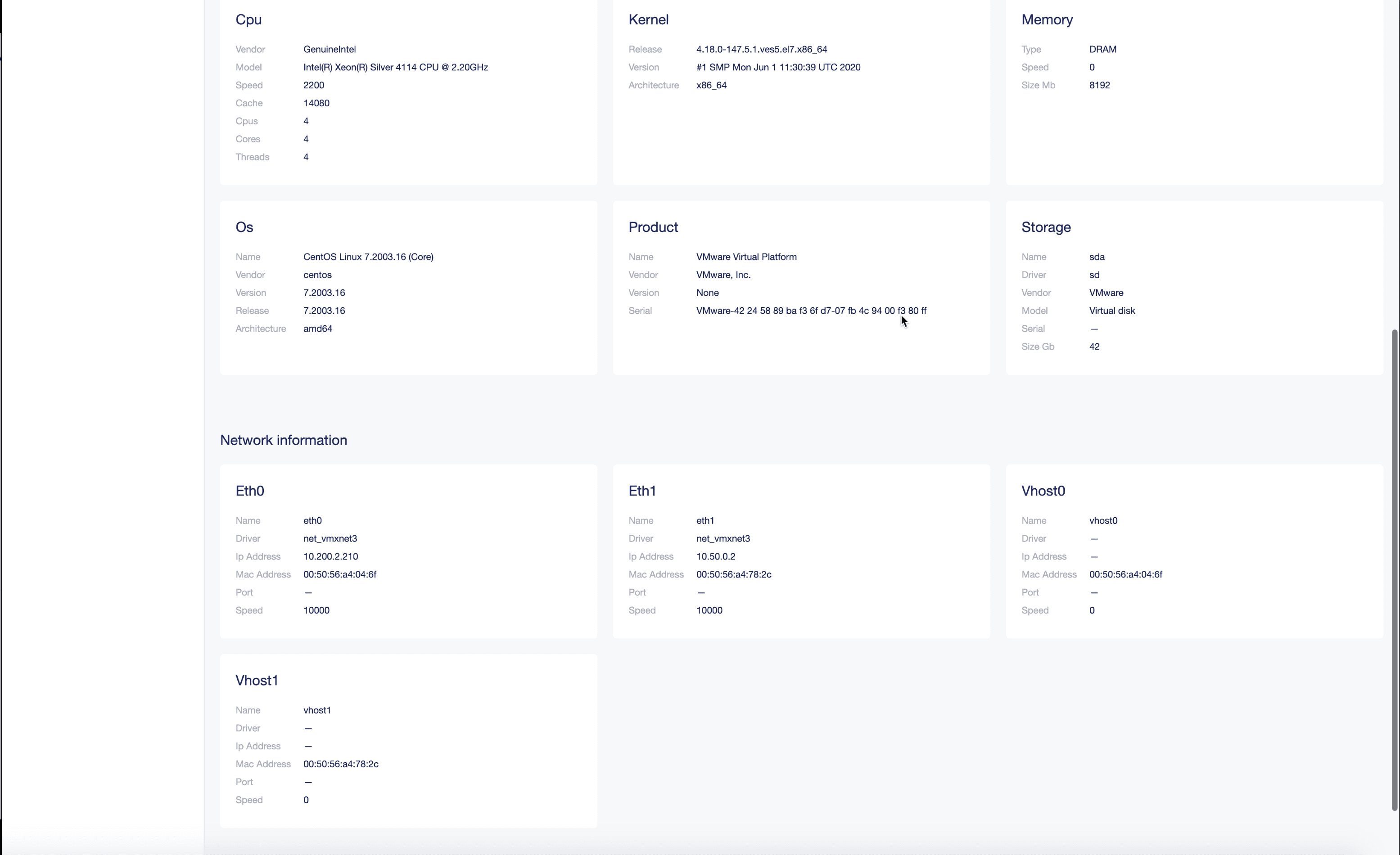 Figure: Ethernet Interface Details in Local UI Dashboard