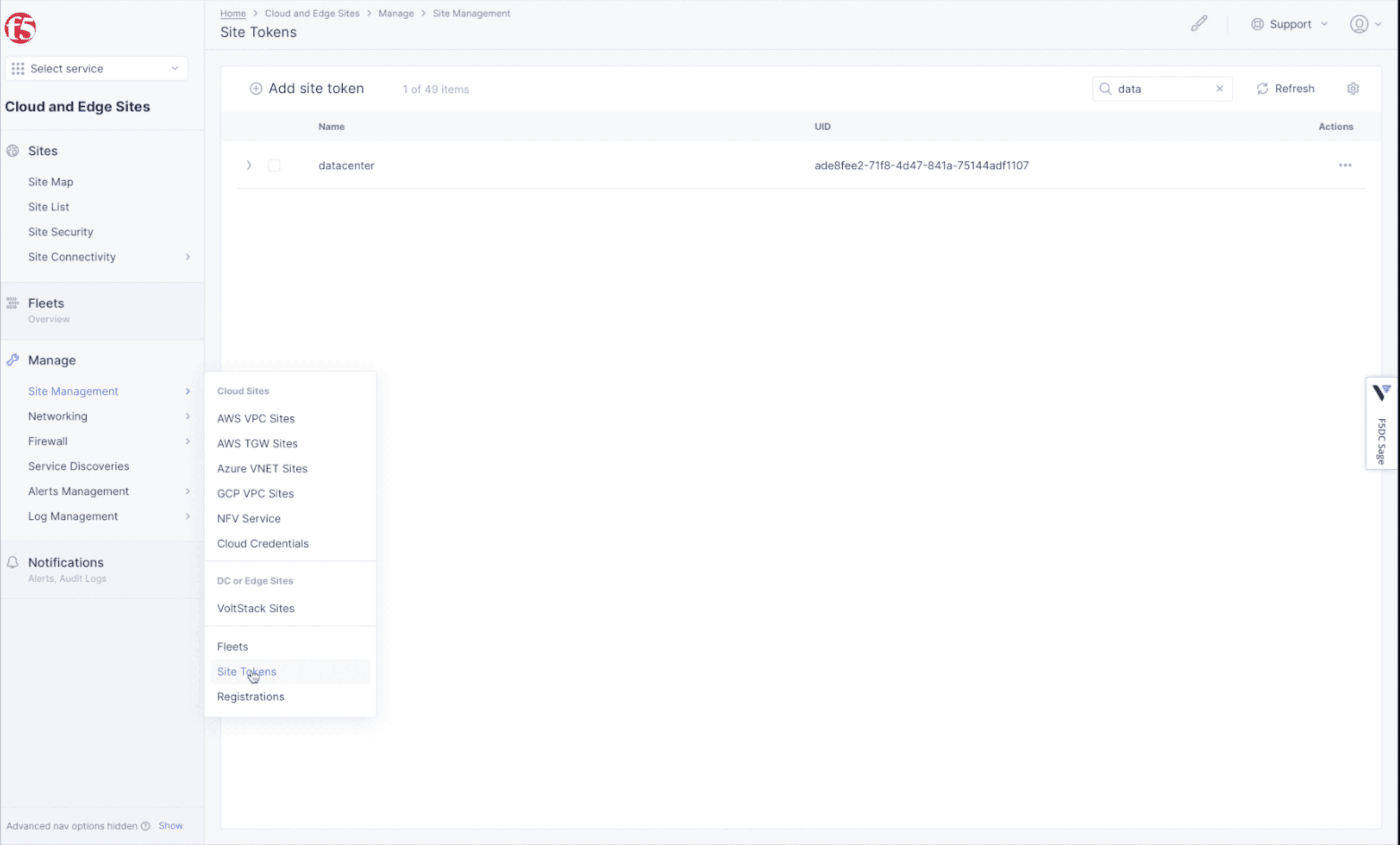 Figure: Create site token