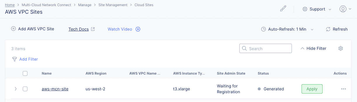 Figure: Terraform Apply for the VPC Object