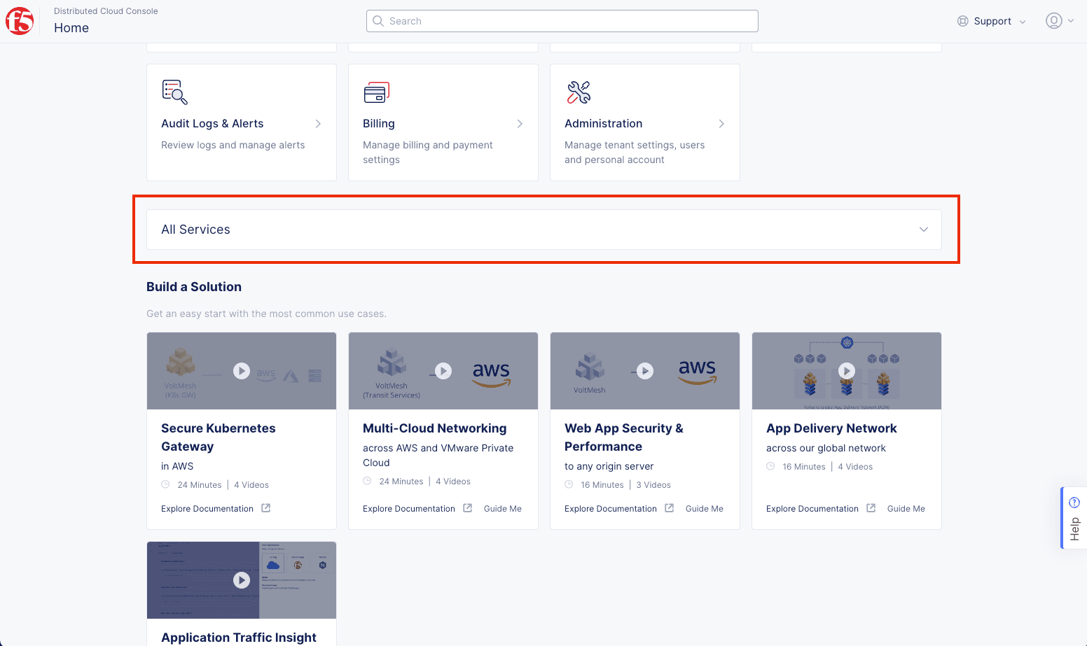 Figure: All Services and Tutorials