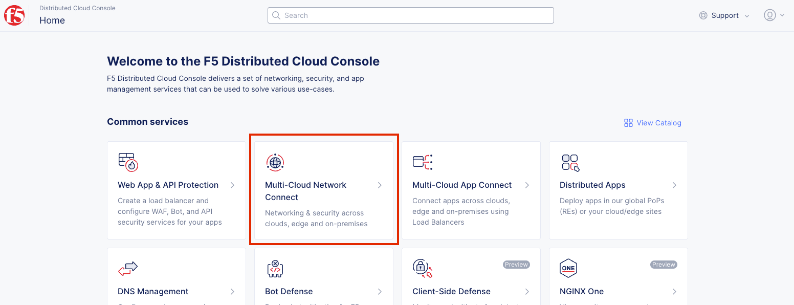 Figure: Select Service on the Home Page