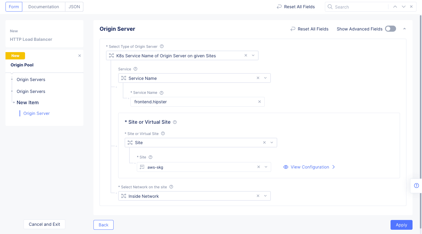 Figure: Origin Pool Configuration