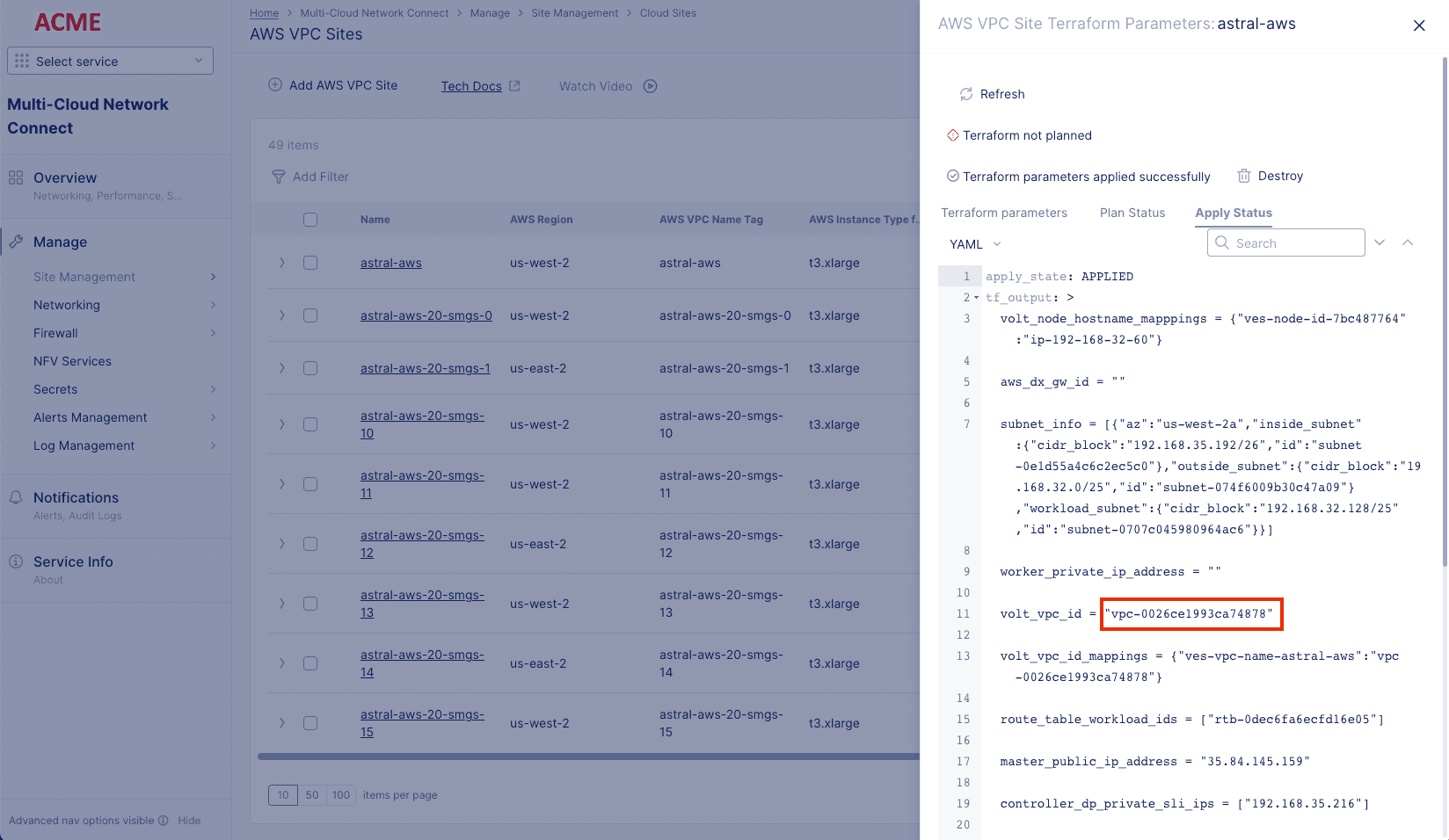 Figure: VPC ID from Terraform Apply Status