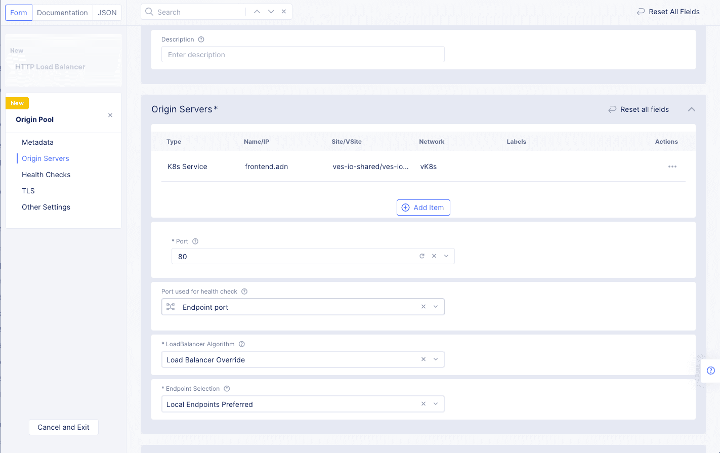 Figure: Origin Pool Basic Configuration
