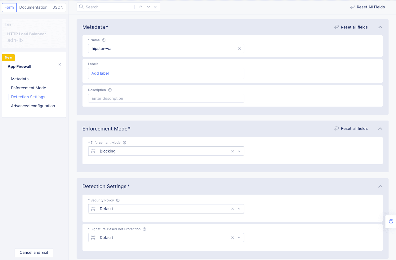 Figure: Web Application Firewall Creation