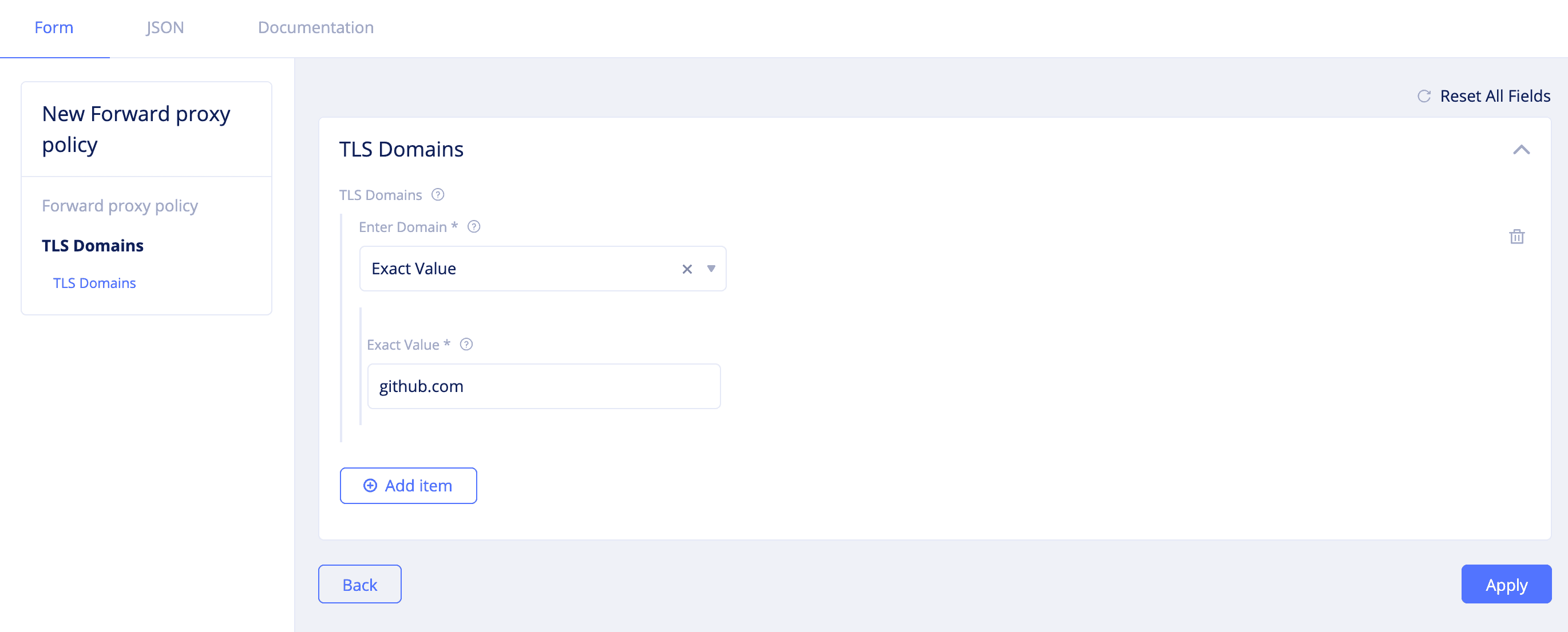 Figure: Forward Proxy Policy TLS Domain Configuration