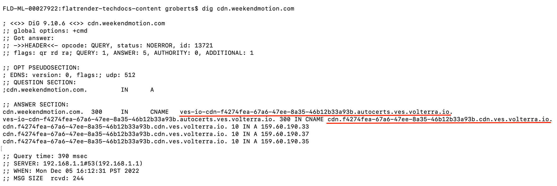 Figure: Distribution CNAME Mapping shown with dig