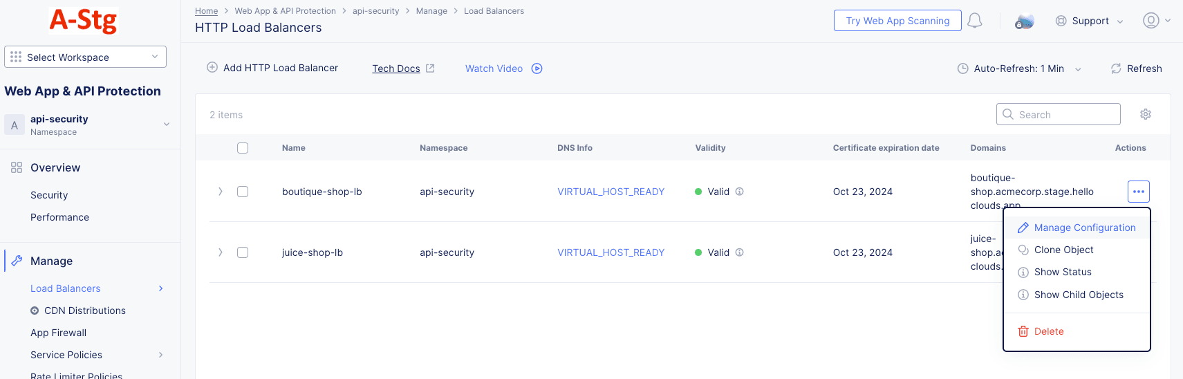 Figure: Manage Load Balancer Configuration