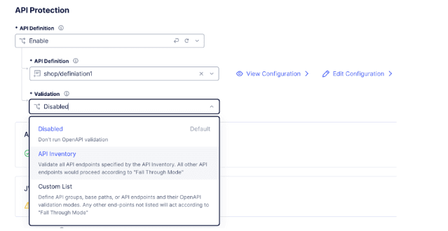 Figure: API Definition Validation Choices