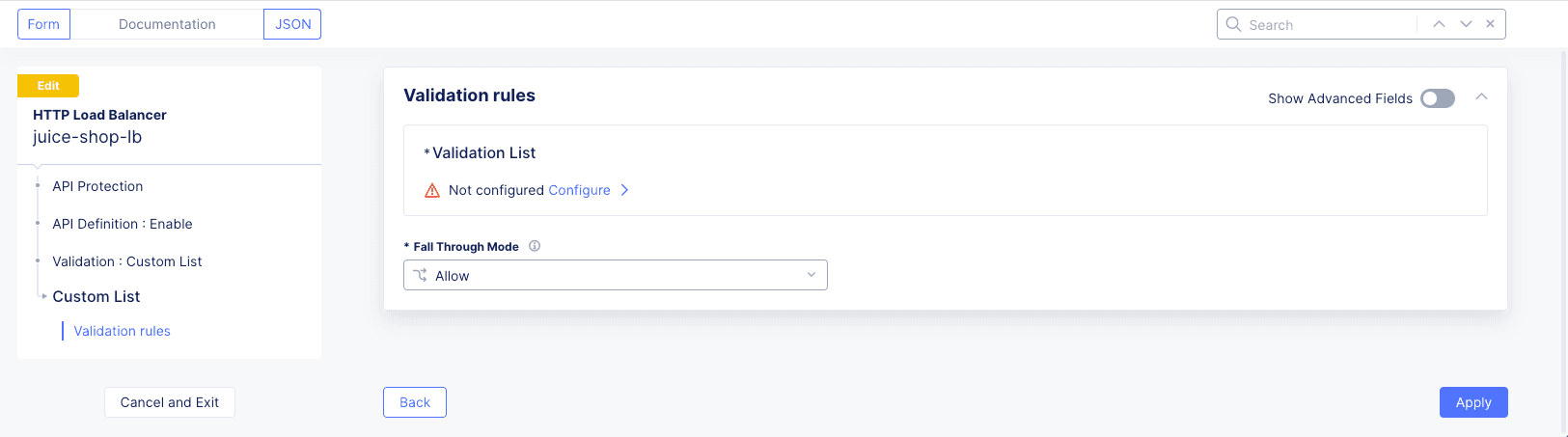 Figure: Custom List Validation Form