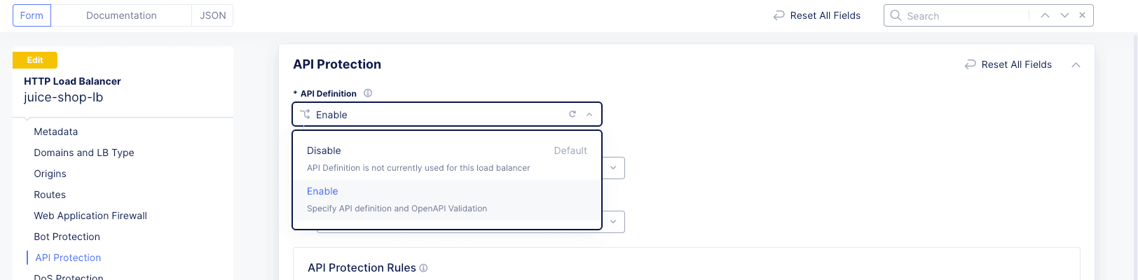 Figure: Enable API Definition