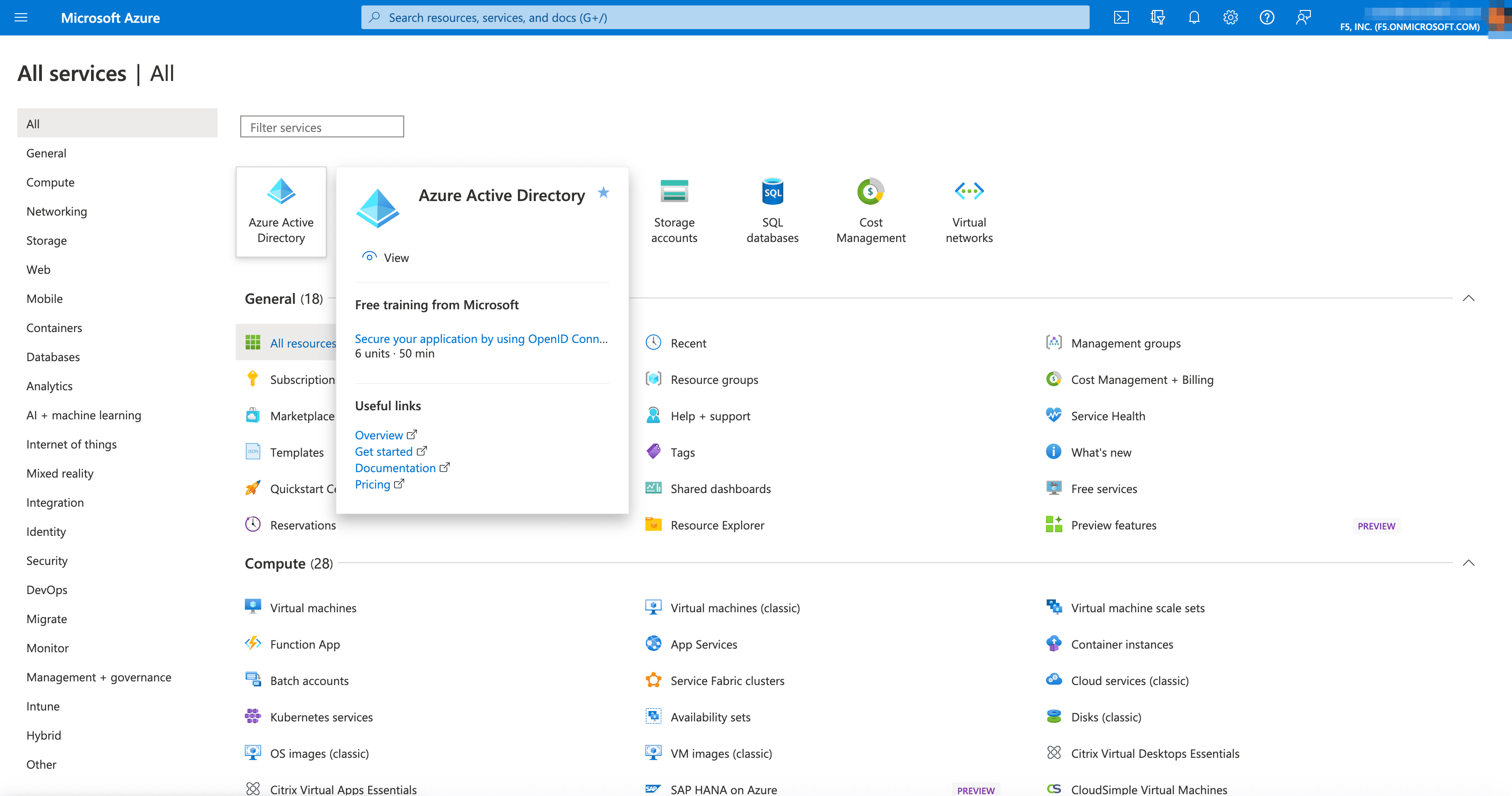 Figure: All Services > Azure Active Directory