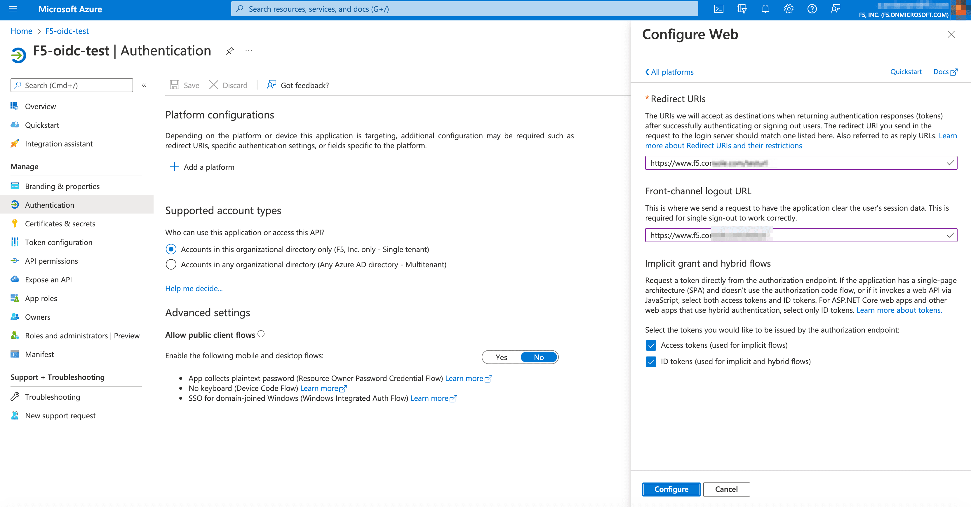 Figure: Configure Redirect URI