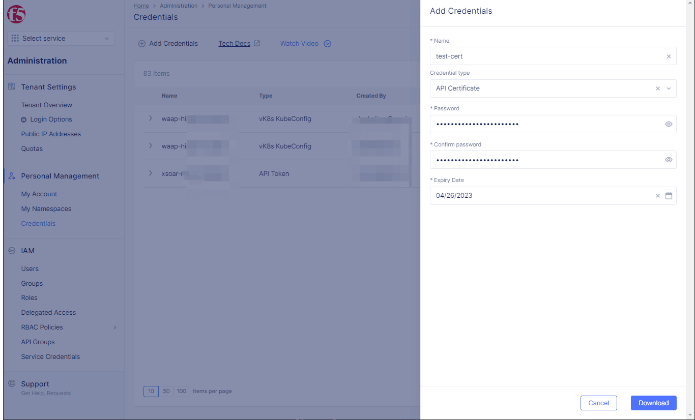 Figure: Create API Certificate