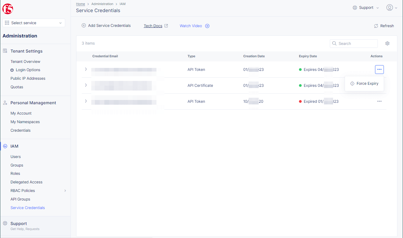 Figure: API Token Force Expiry Option