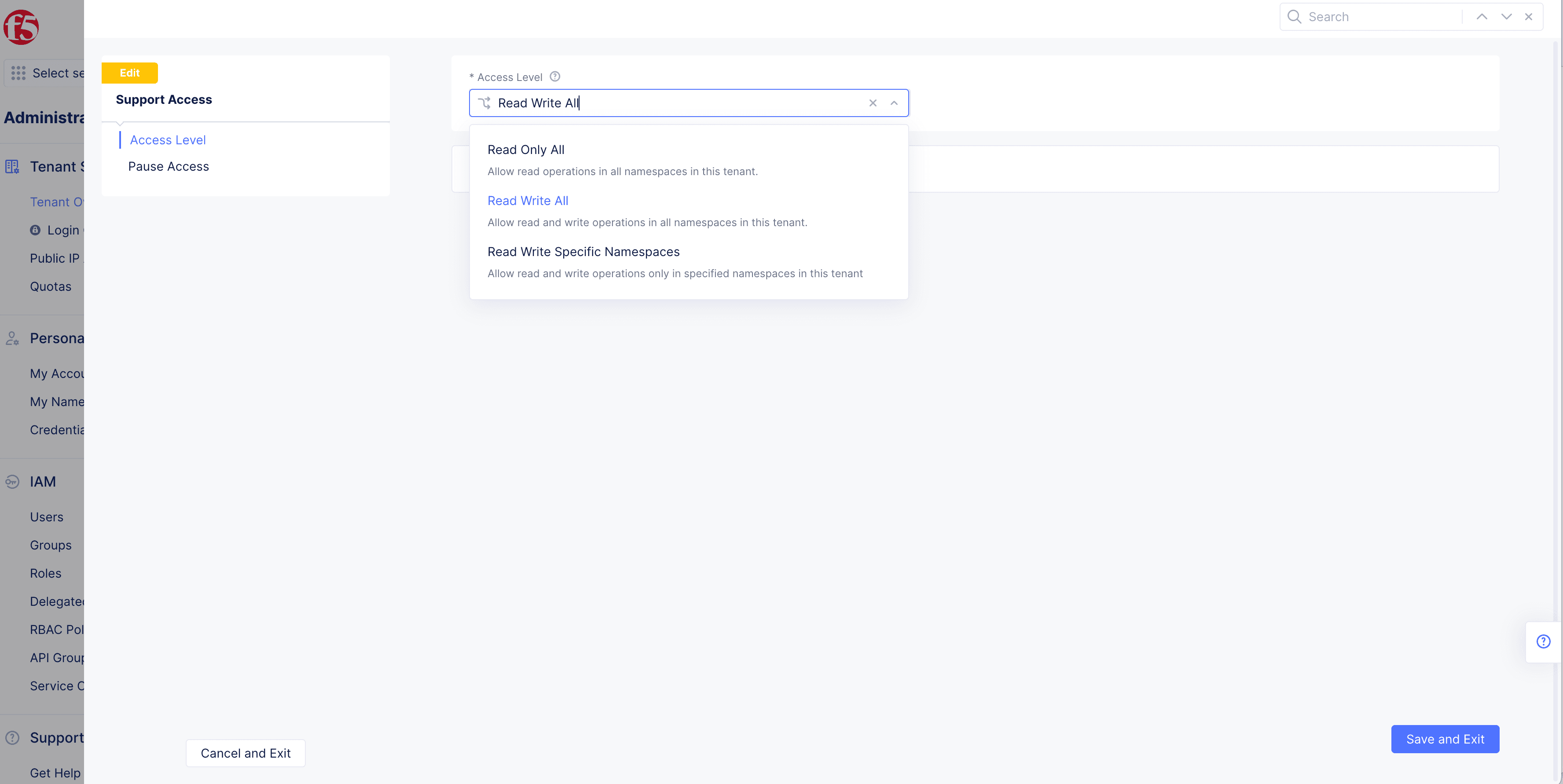 Figure: Support Access Form