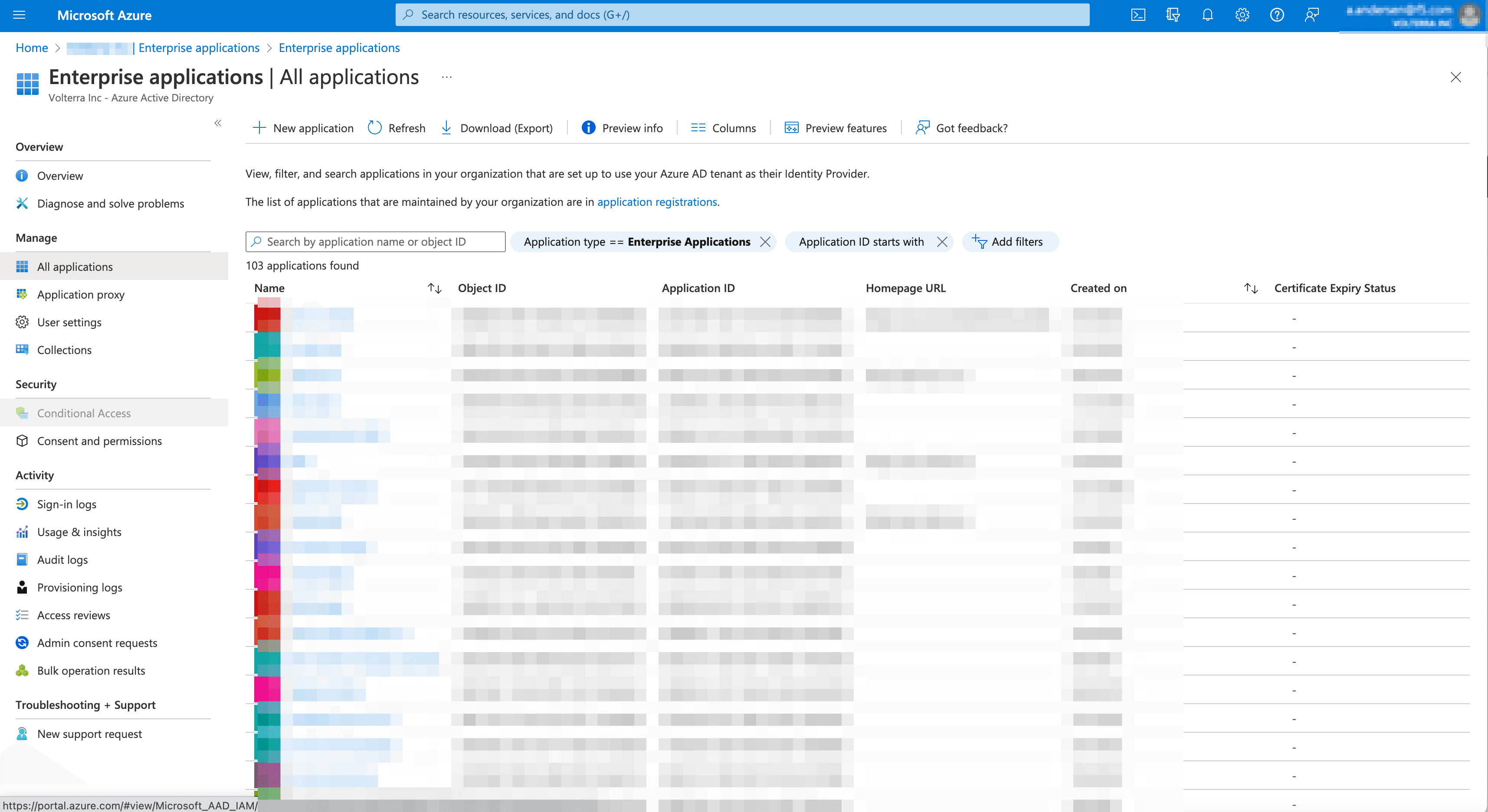 Figure: New Azure Application