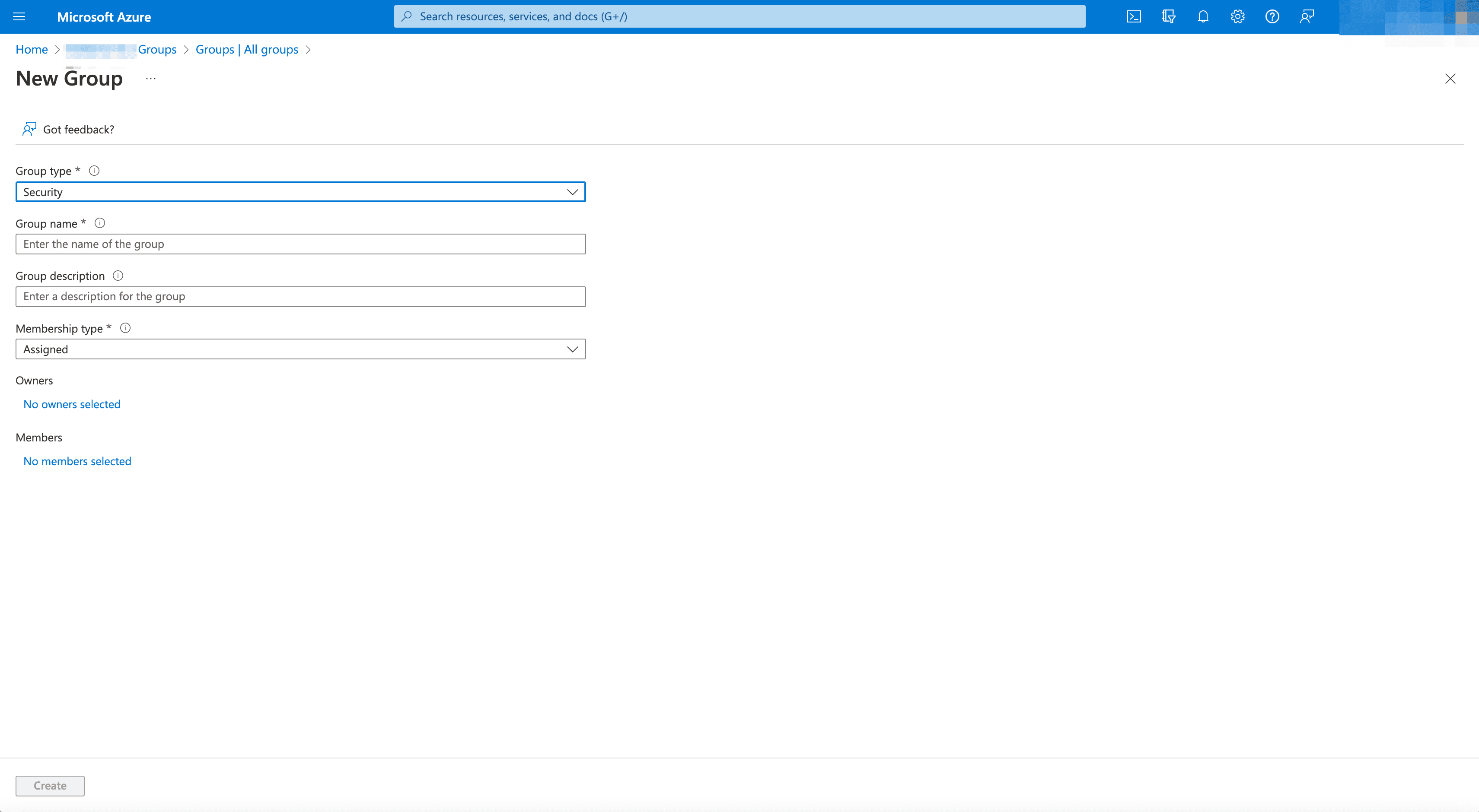 Figure: New Azure Group