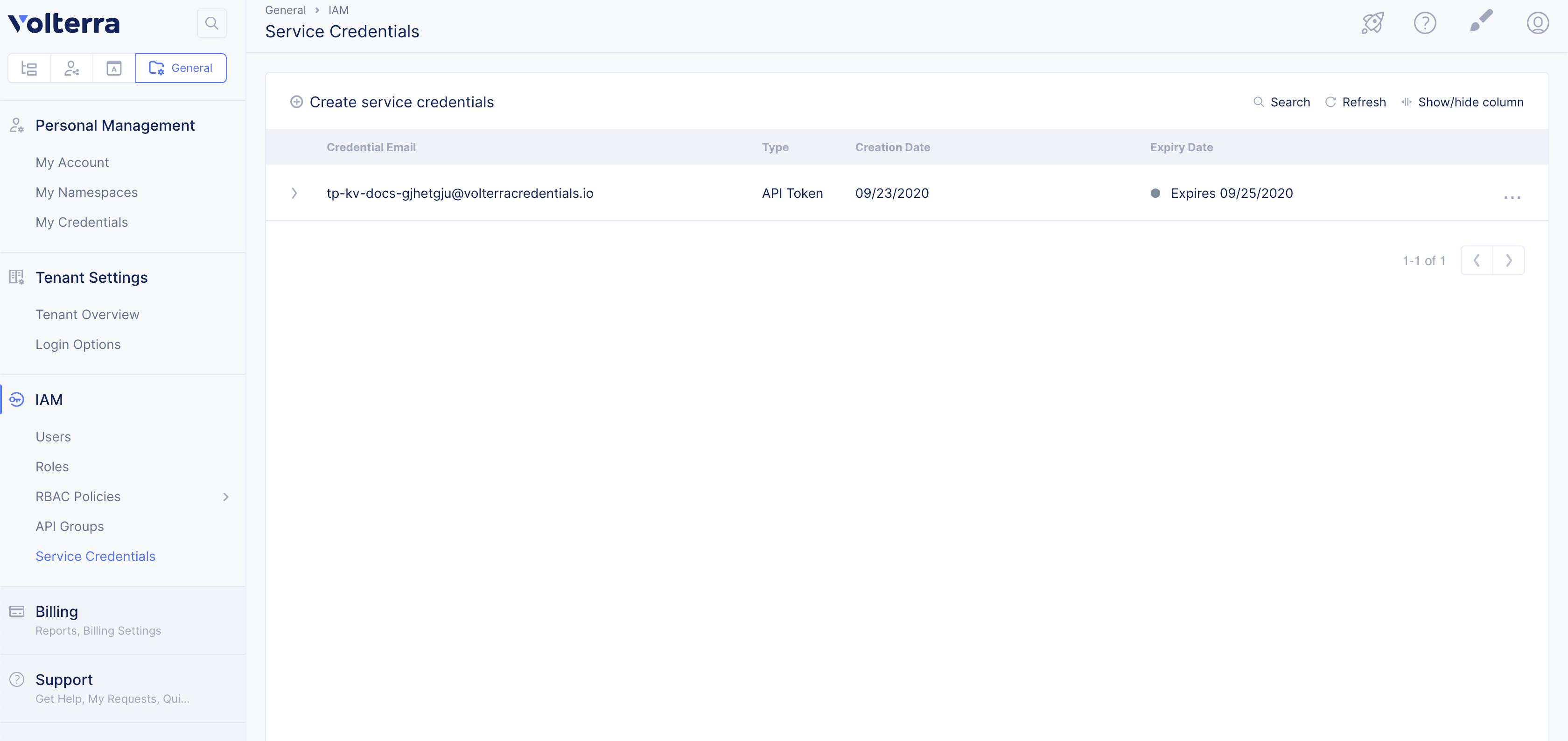 Figure: Navigate to Service Credentials