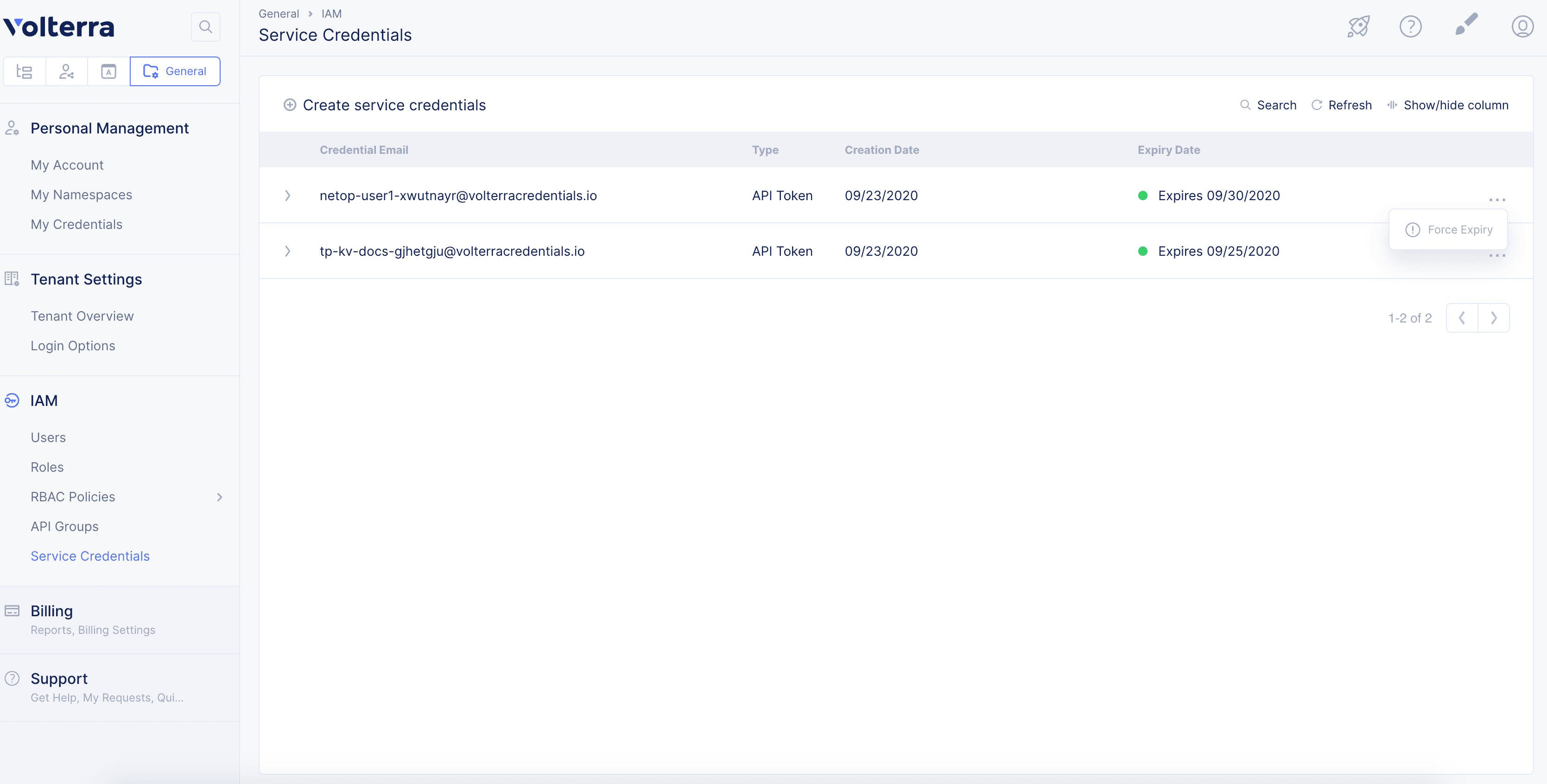 Figure: Service API Token Force Expiry Option