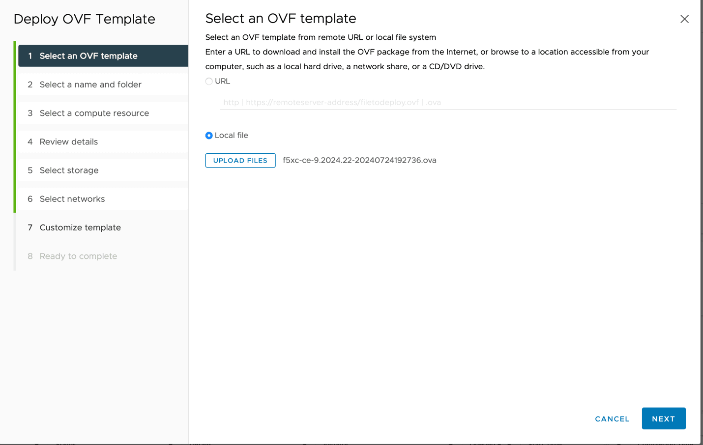 Figure: Select an OVF template