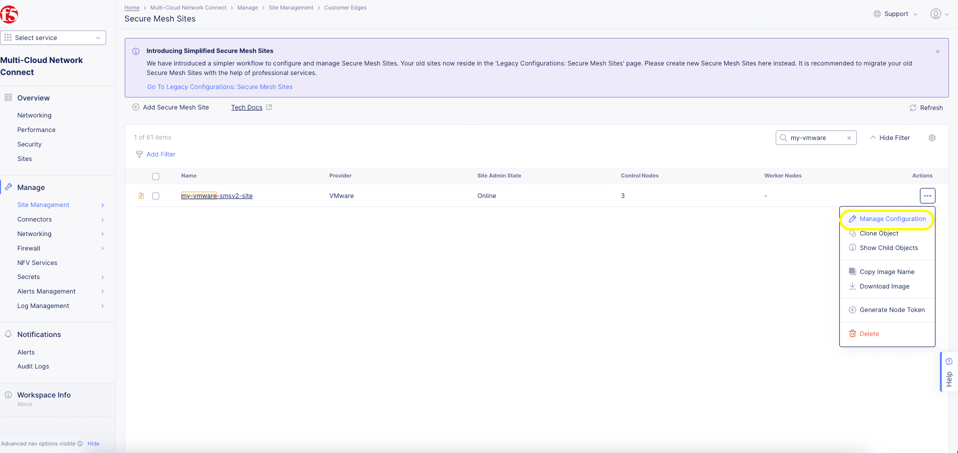 Figure: Manage Site Configuration