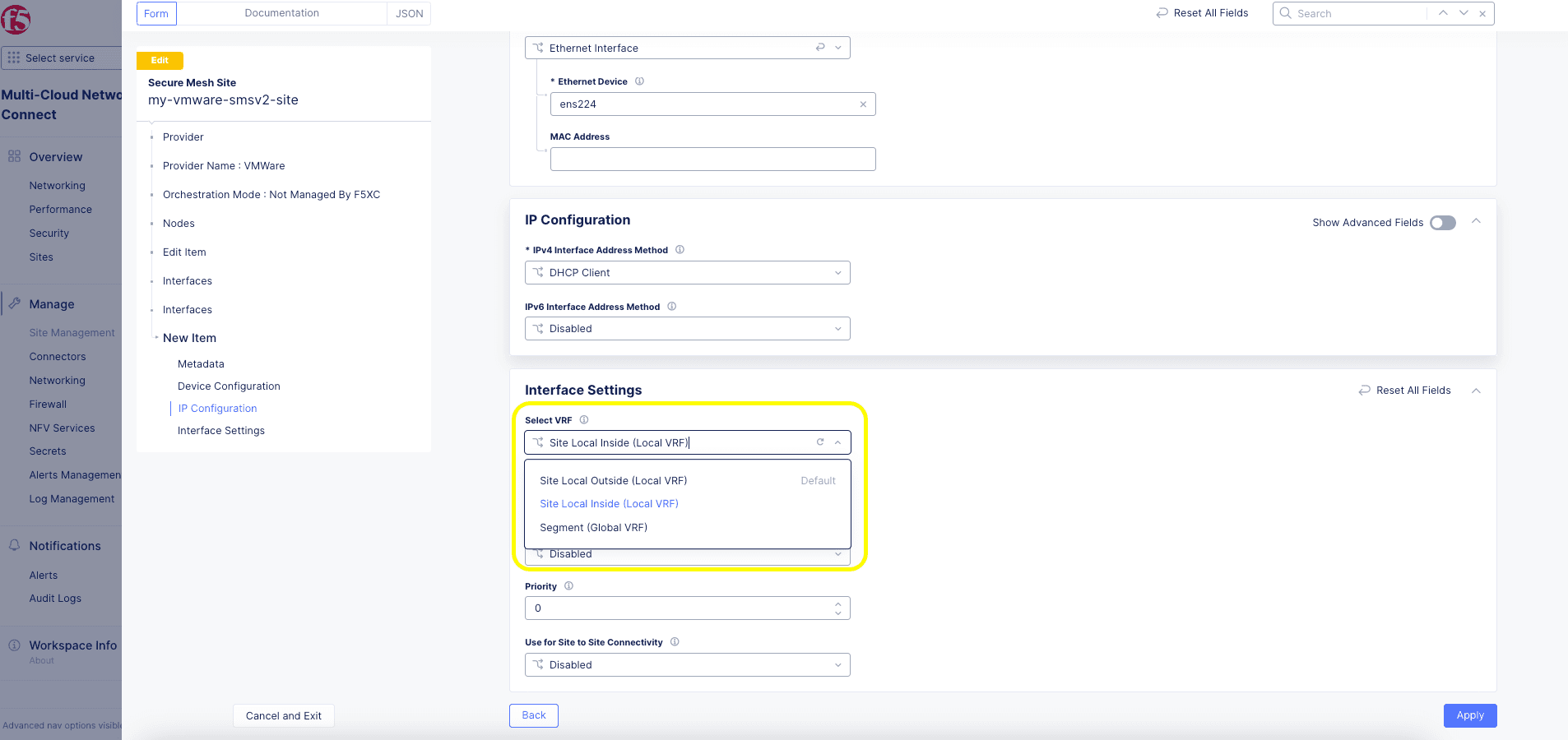 Figure: VRF Configuration