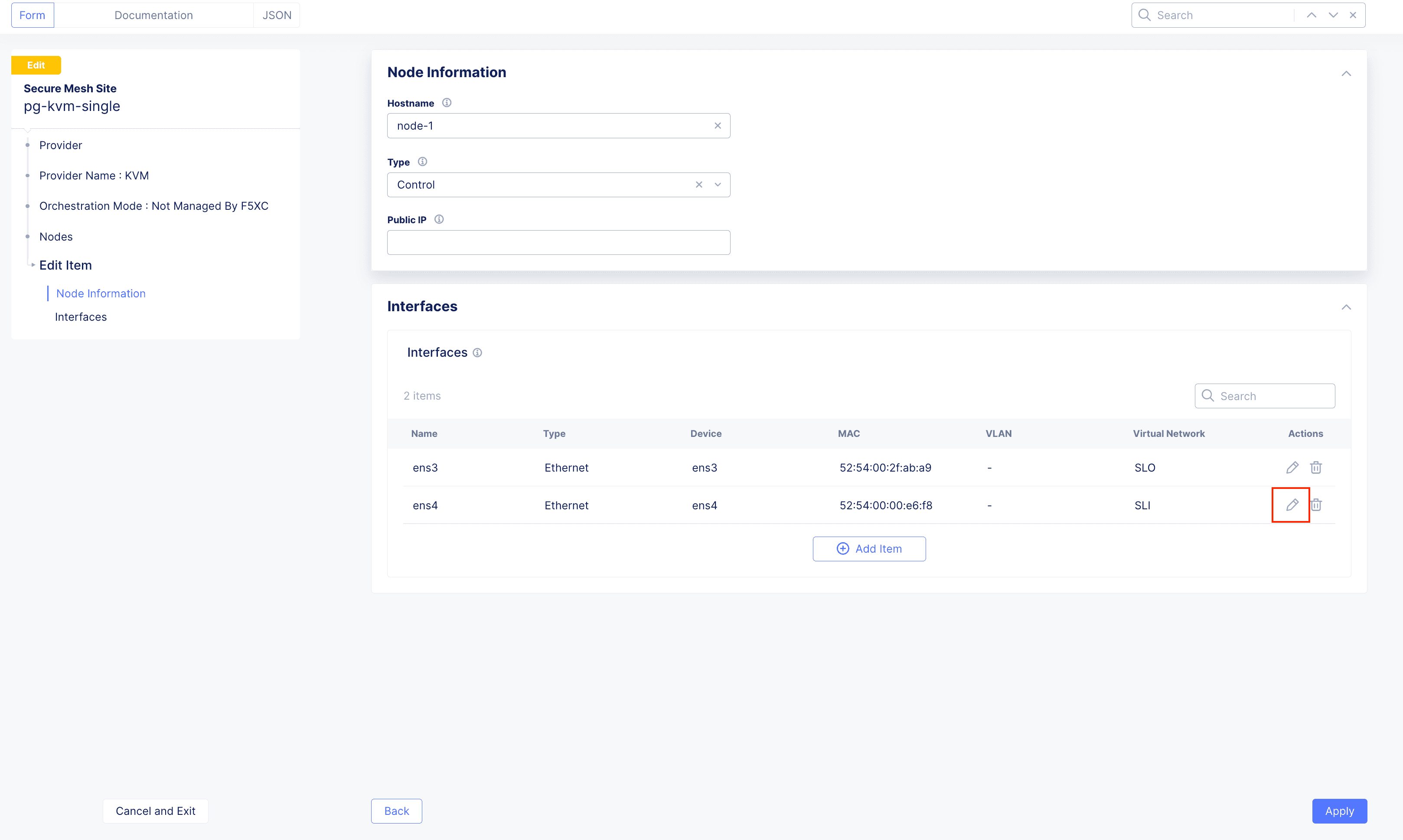 Figure: Node Edit Interface