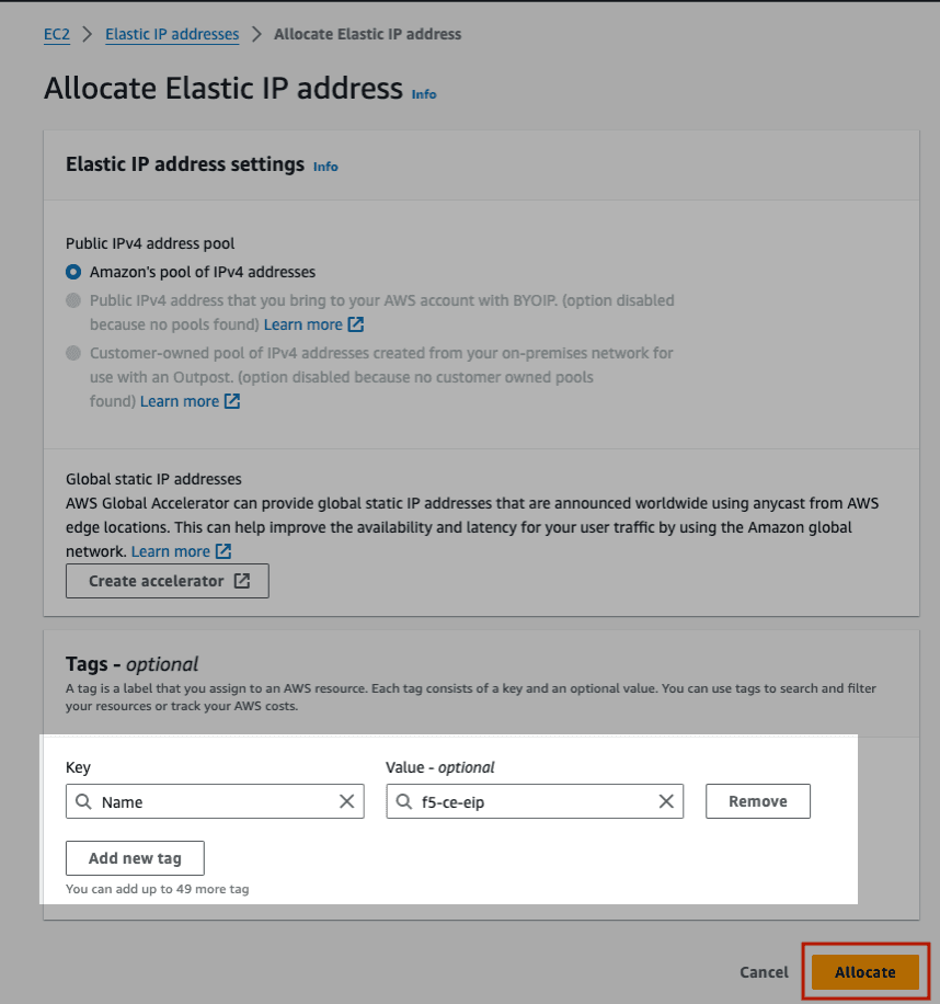 Figure: Configure EIP Address