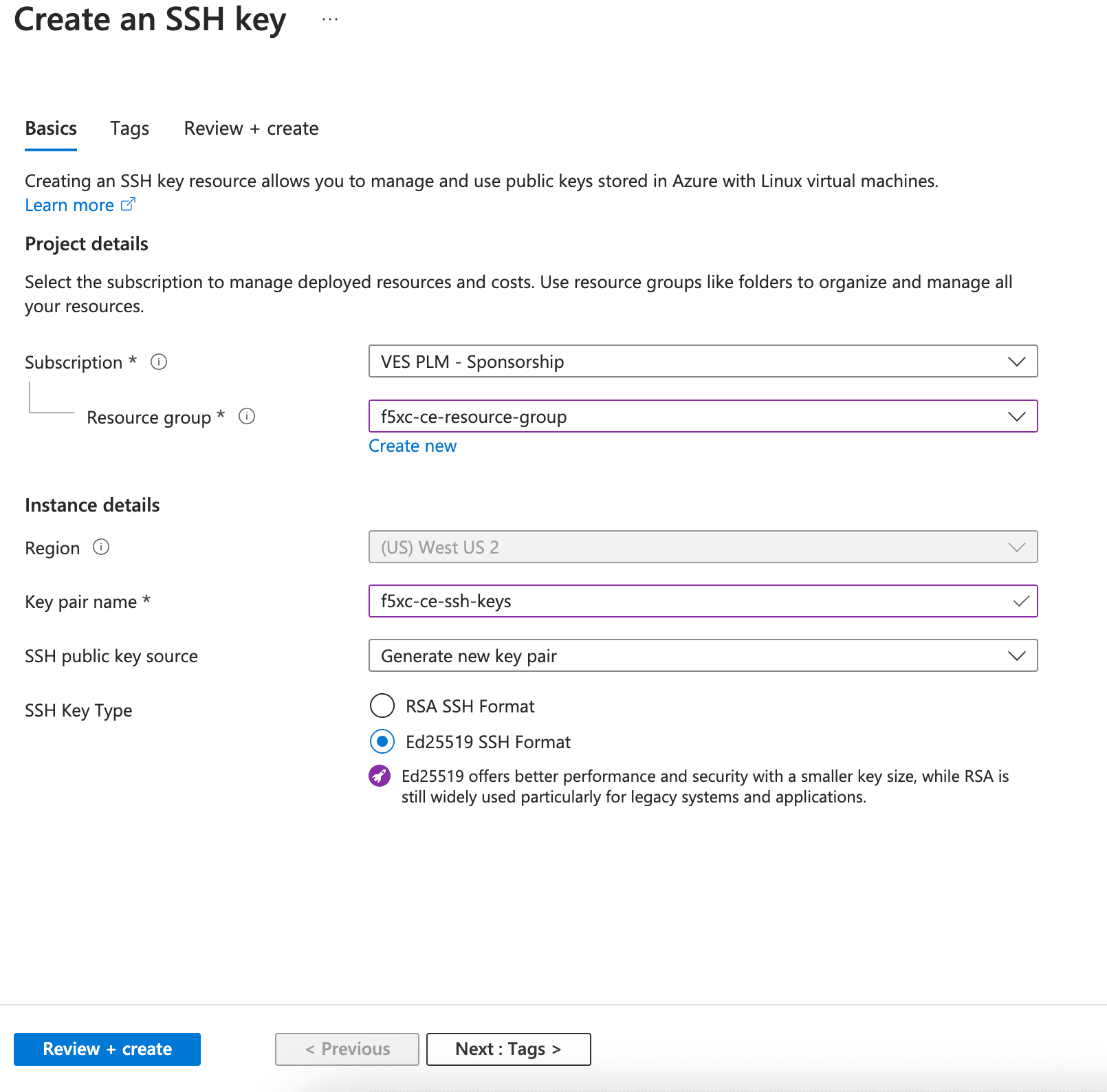 Figure: Create SSH Key Pairs