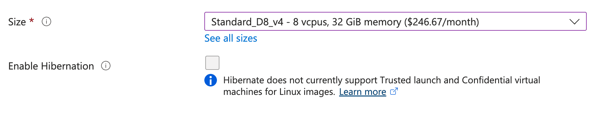 Figure: Configure VM Size