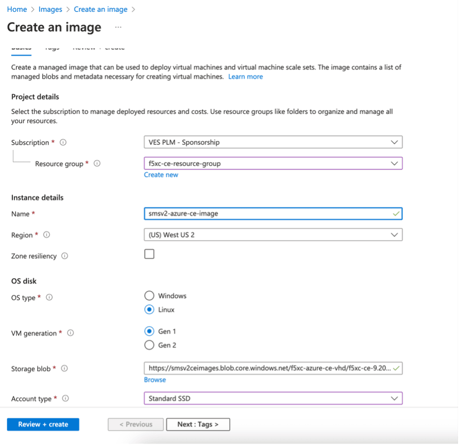 Figure: Create Image Parameters