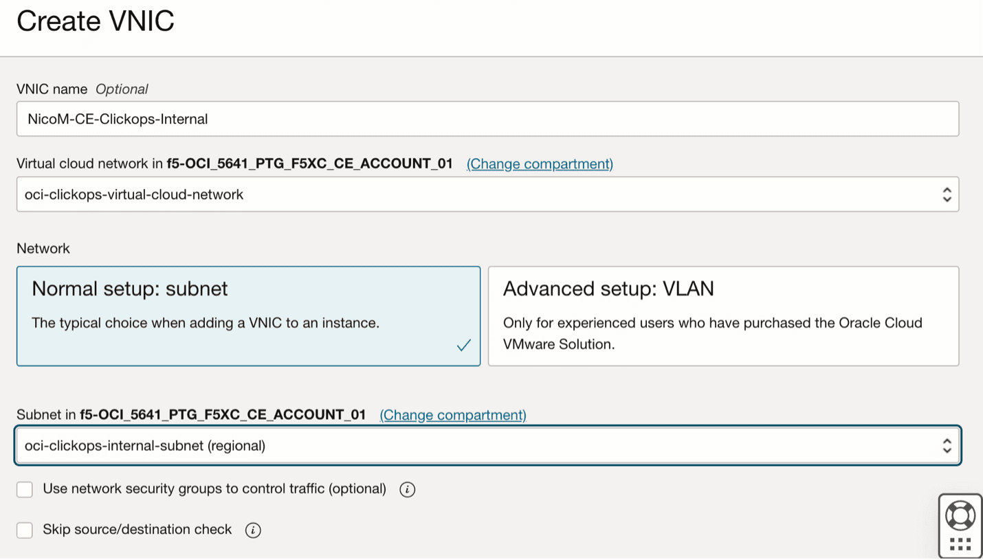 Figure: Create VNIC