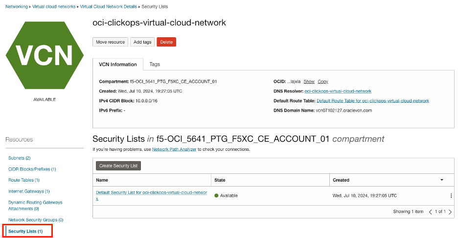 Figure: View Security Lists