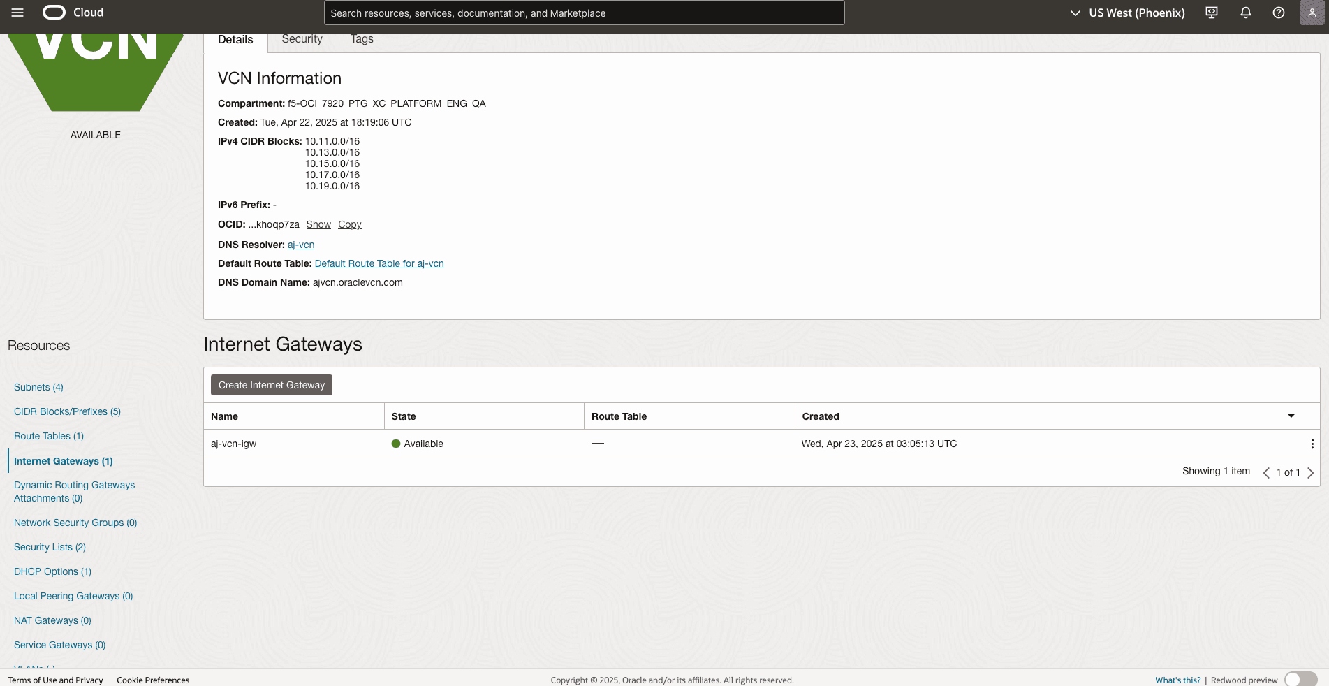 Figure: Create Internet Gateway