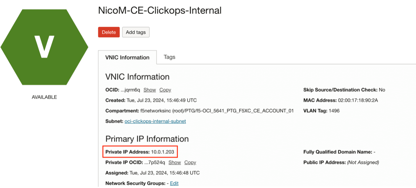 Figure: Review VNIC Configuration