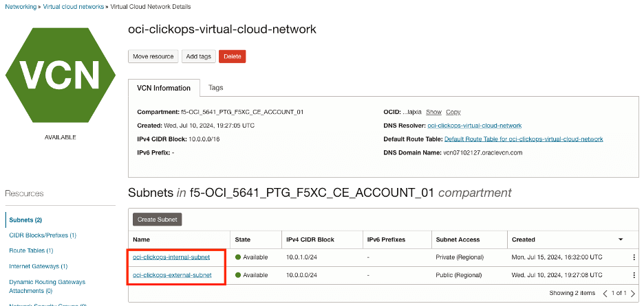 Figure: View Existing Subnets