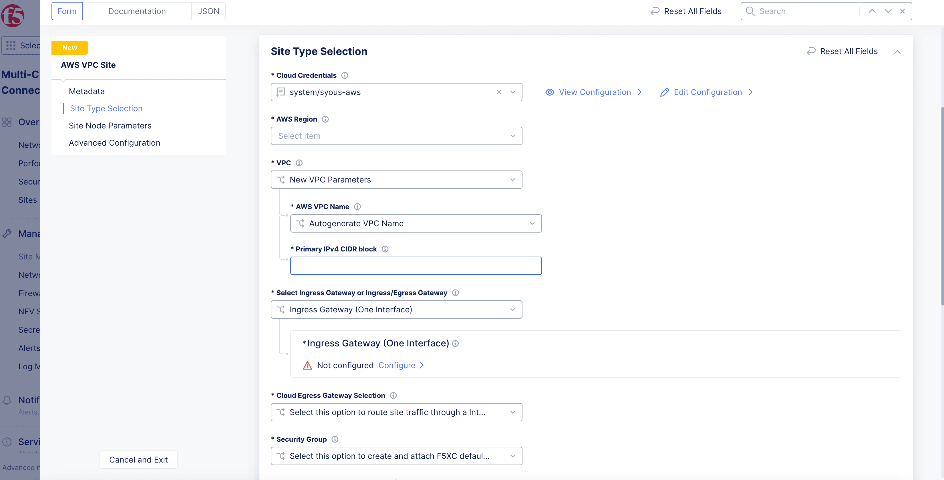 Figure: VPC and Node Type Configuration