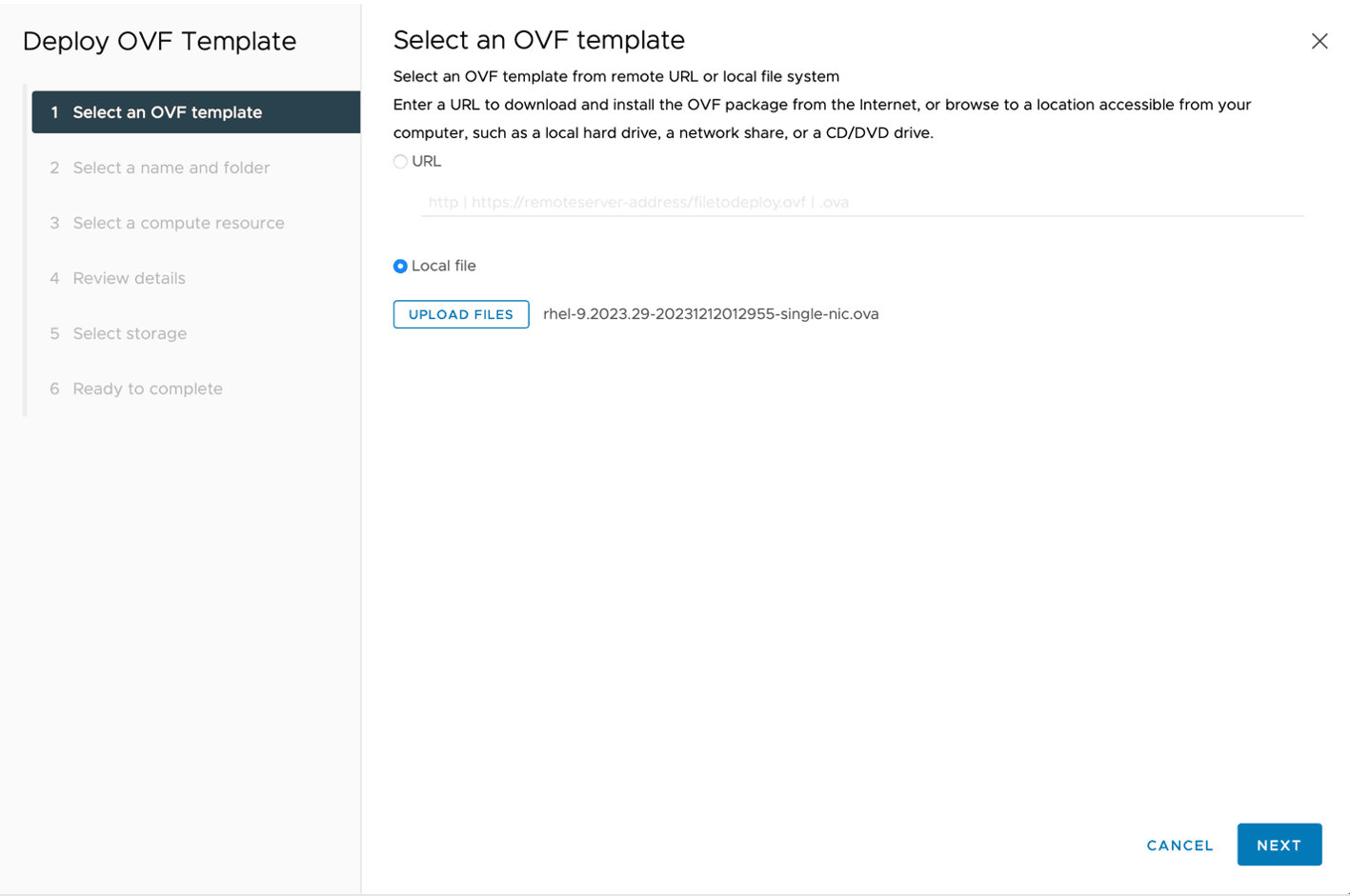 Figure: Select an OVF template page