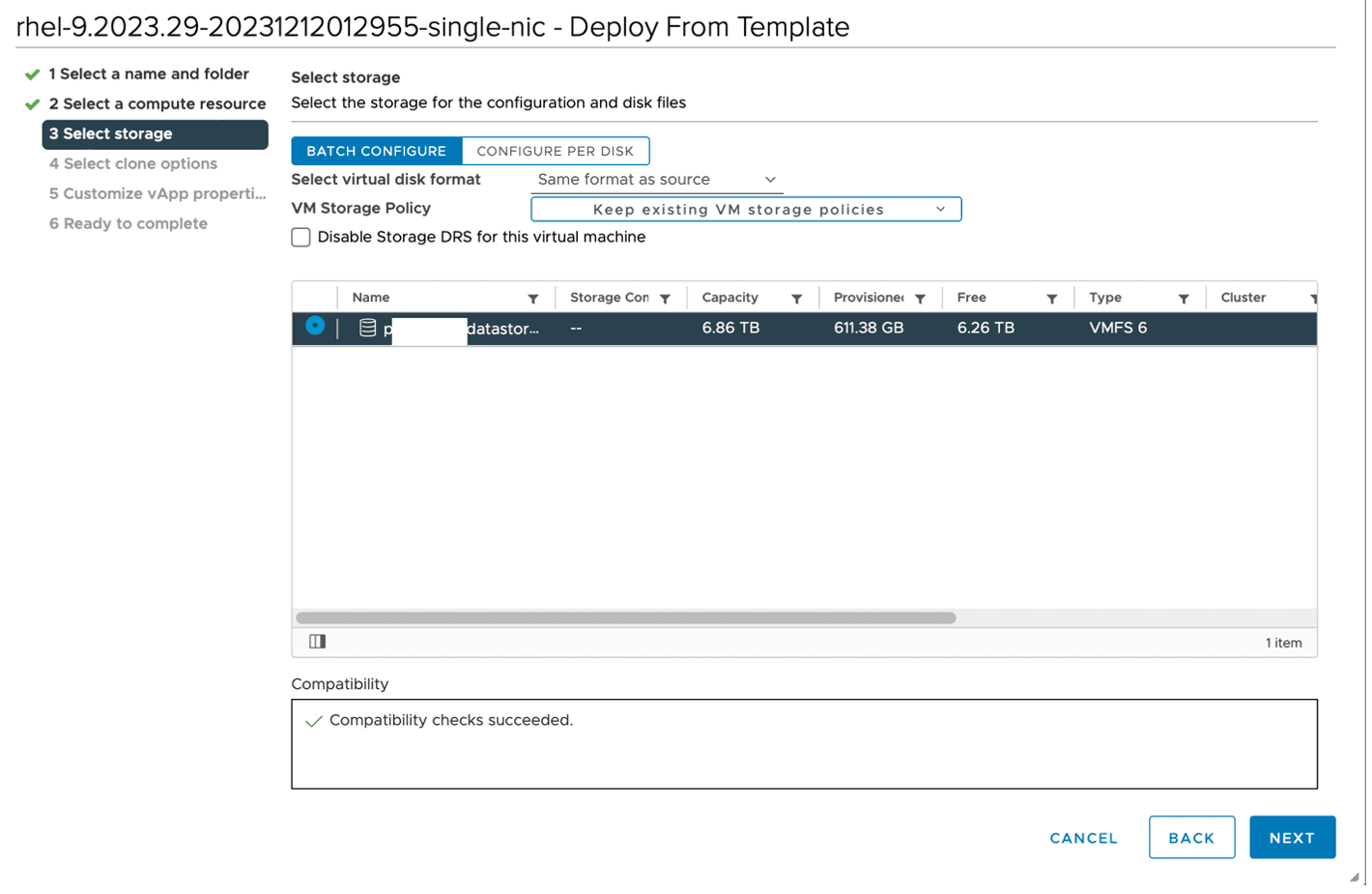 Figure: Select storage page