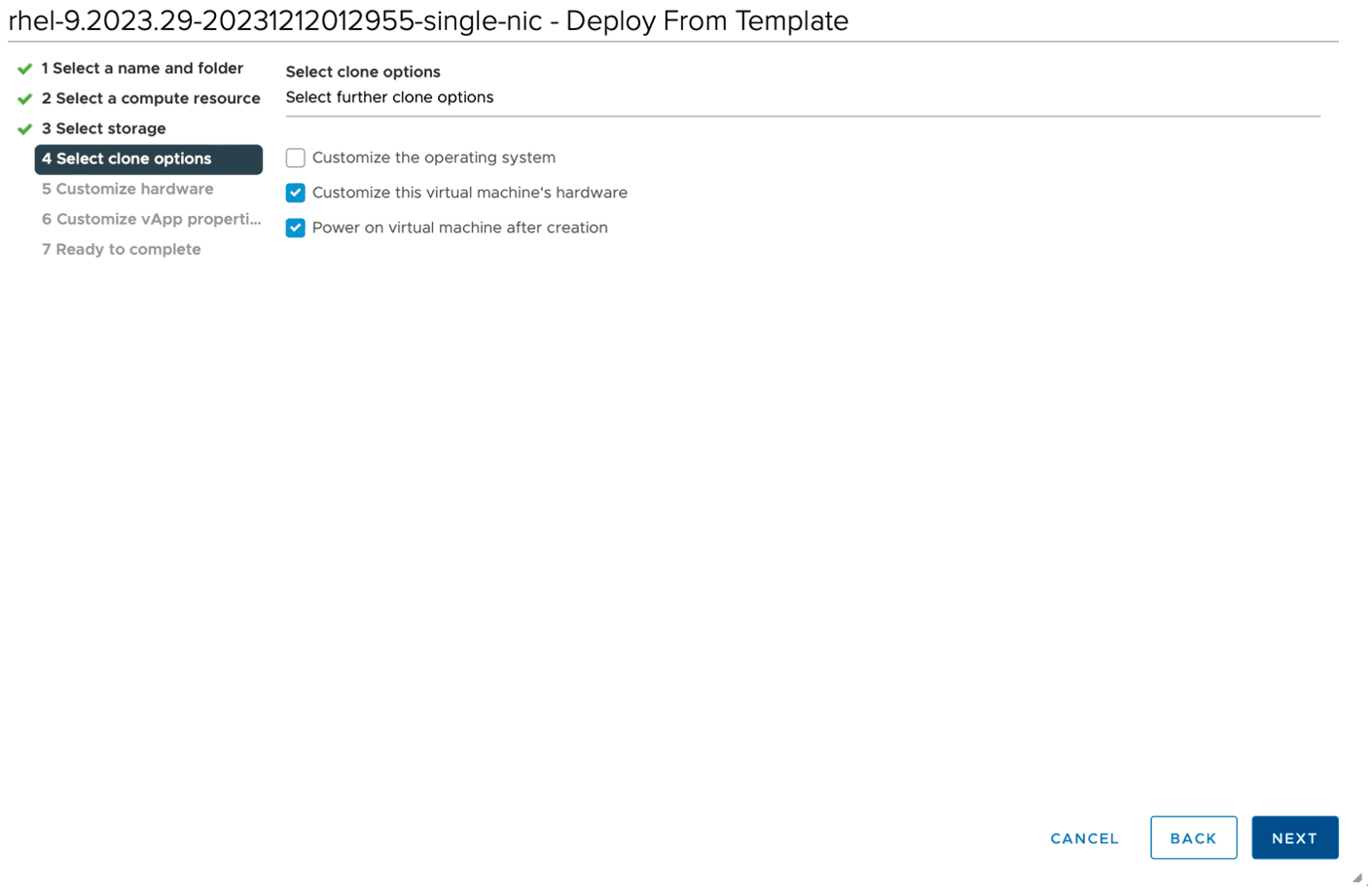 Figure: Configure clone options page