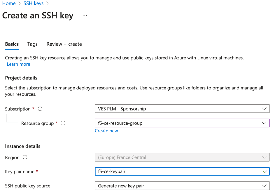 Figure: Create SSH Key Pairs