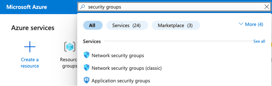 Figure: Search for Network Security Group