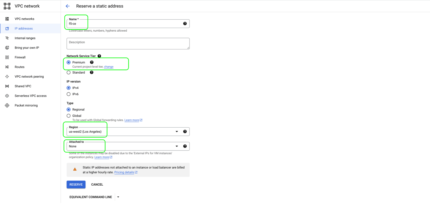 Figure: Reserve External IP Address