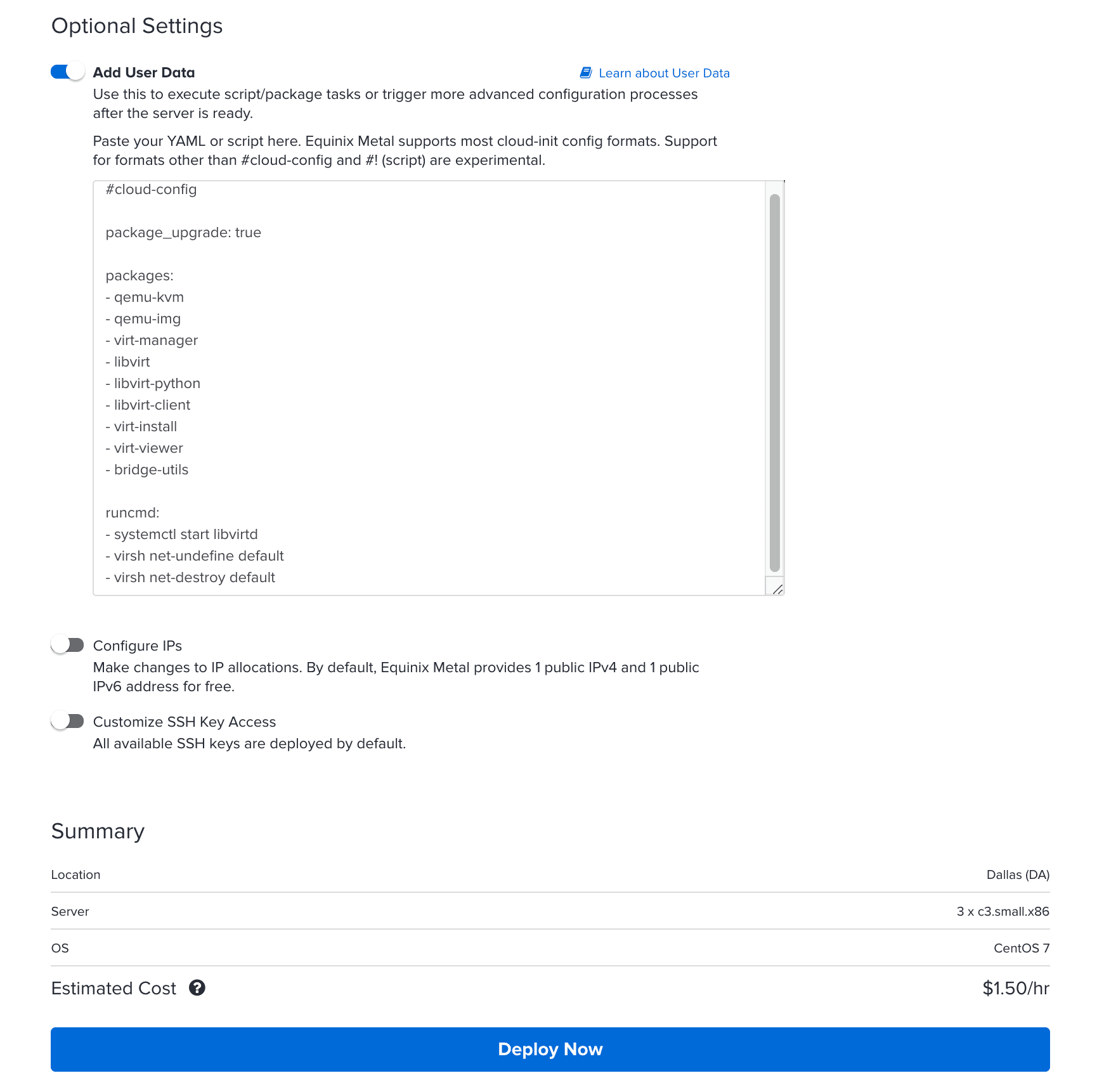 Figure: Add User Data and Deploy Servers