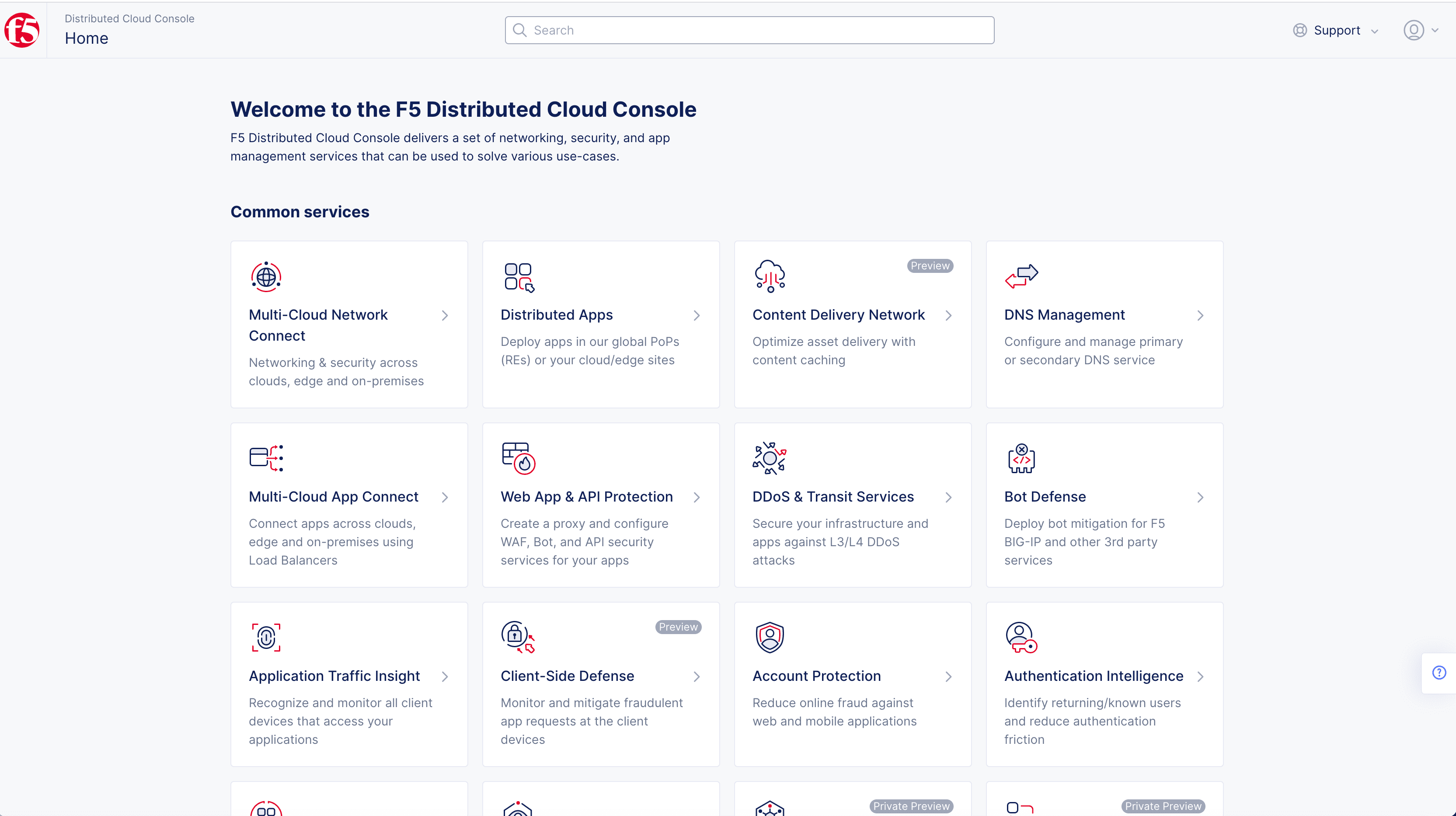 Figure: F5 Distributed Cloud Homepage