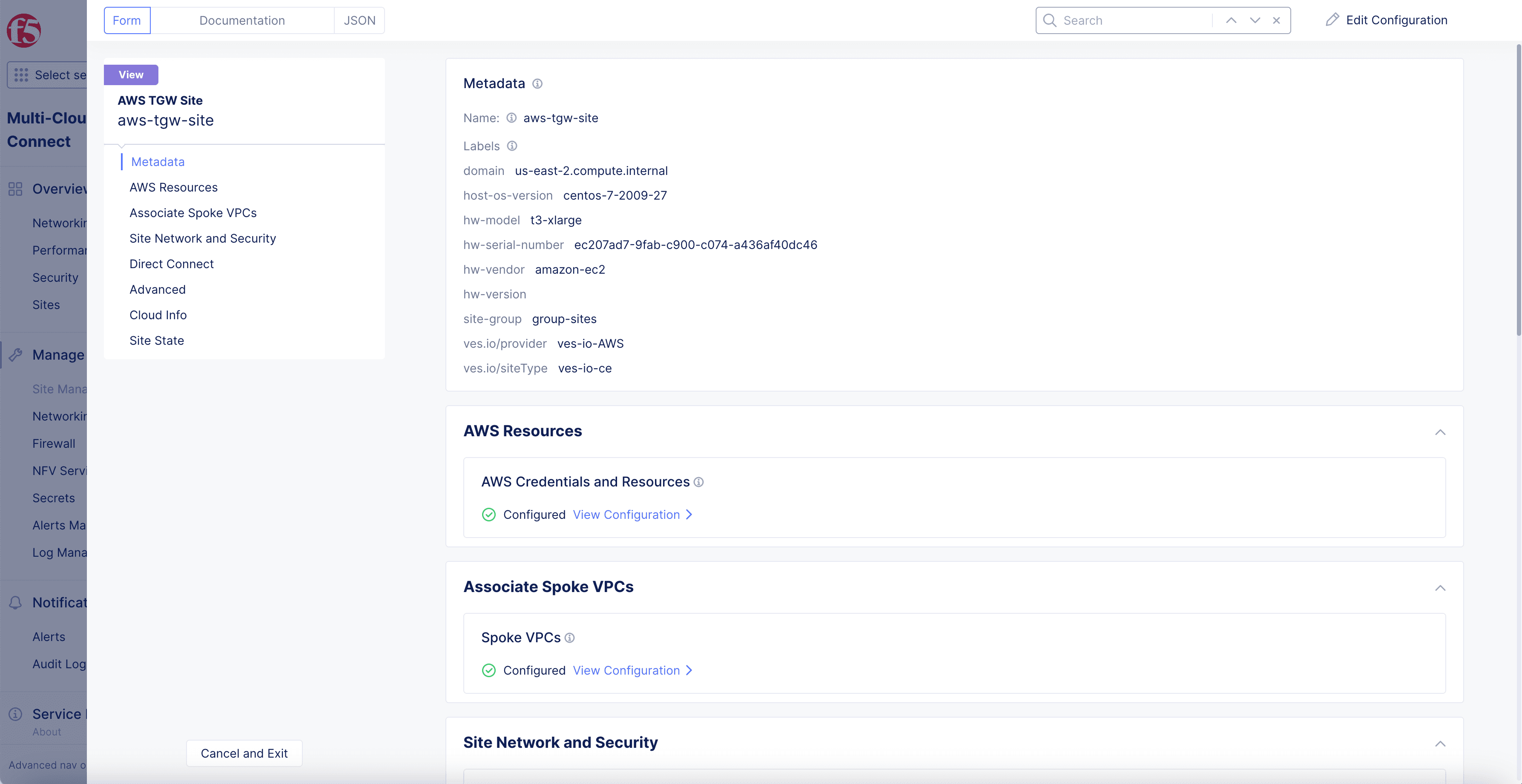 Figure: Site Configuration 