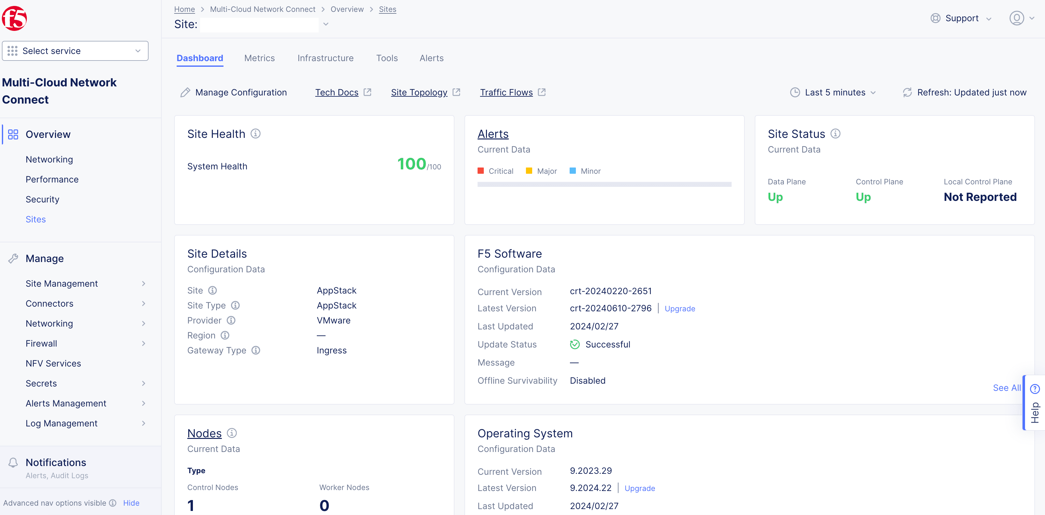 Figure: Upgrade from Site Status View