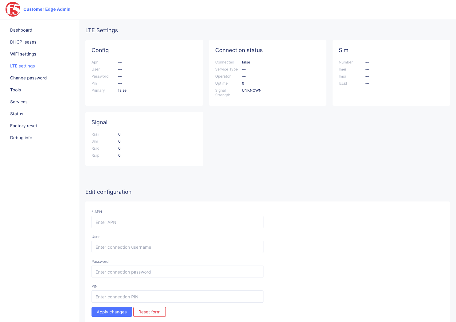 Figure: LTE Settings